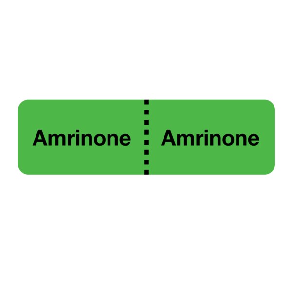 IV Drug Line Label - Amrinone/Amrinone 7/8" x 3" Flr Green w/Black
